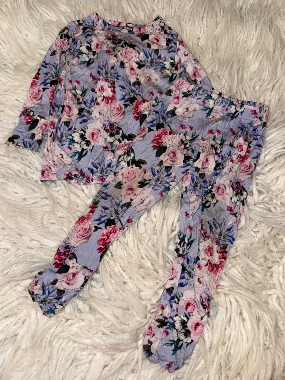 Floral Lavender Kids Matching Set - Long Sleeve Top & Footed Pants